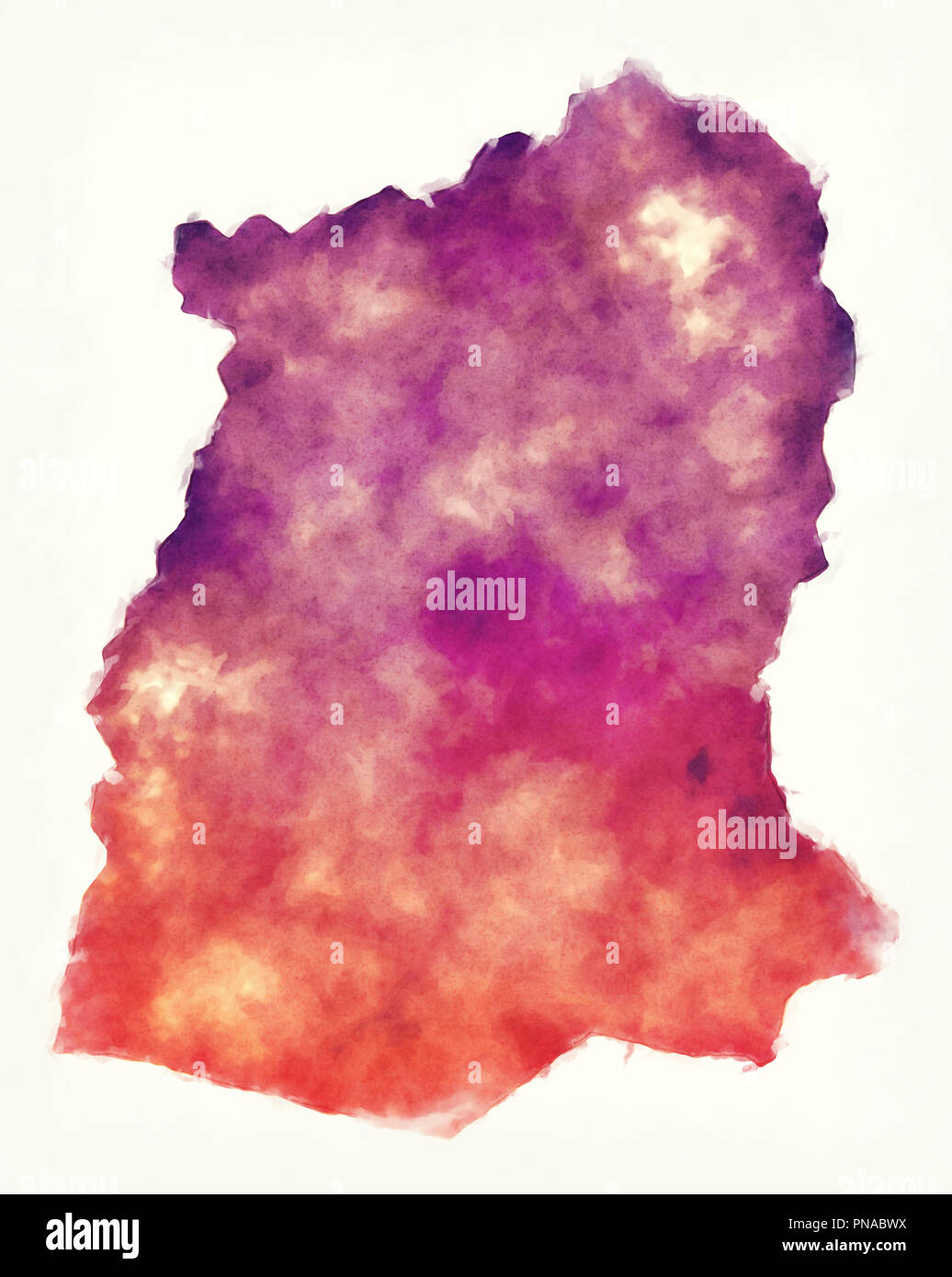 Il Sikkim stato federale Mappa acquerello di India davanti a uno sfondo bianco Foto Stock