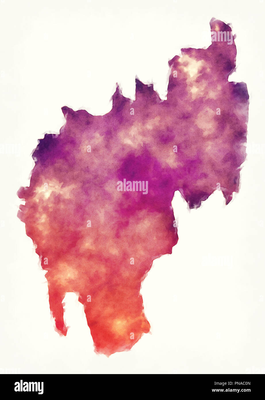 Tripura Stato federale Mappa acquerello di India davanti a uno sfondo bianco Foto Stock