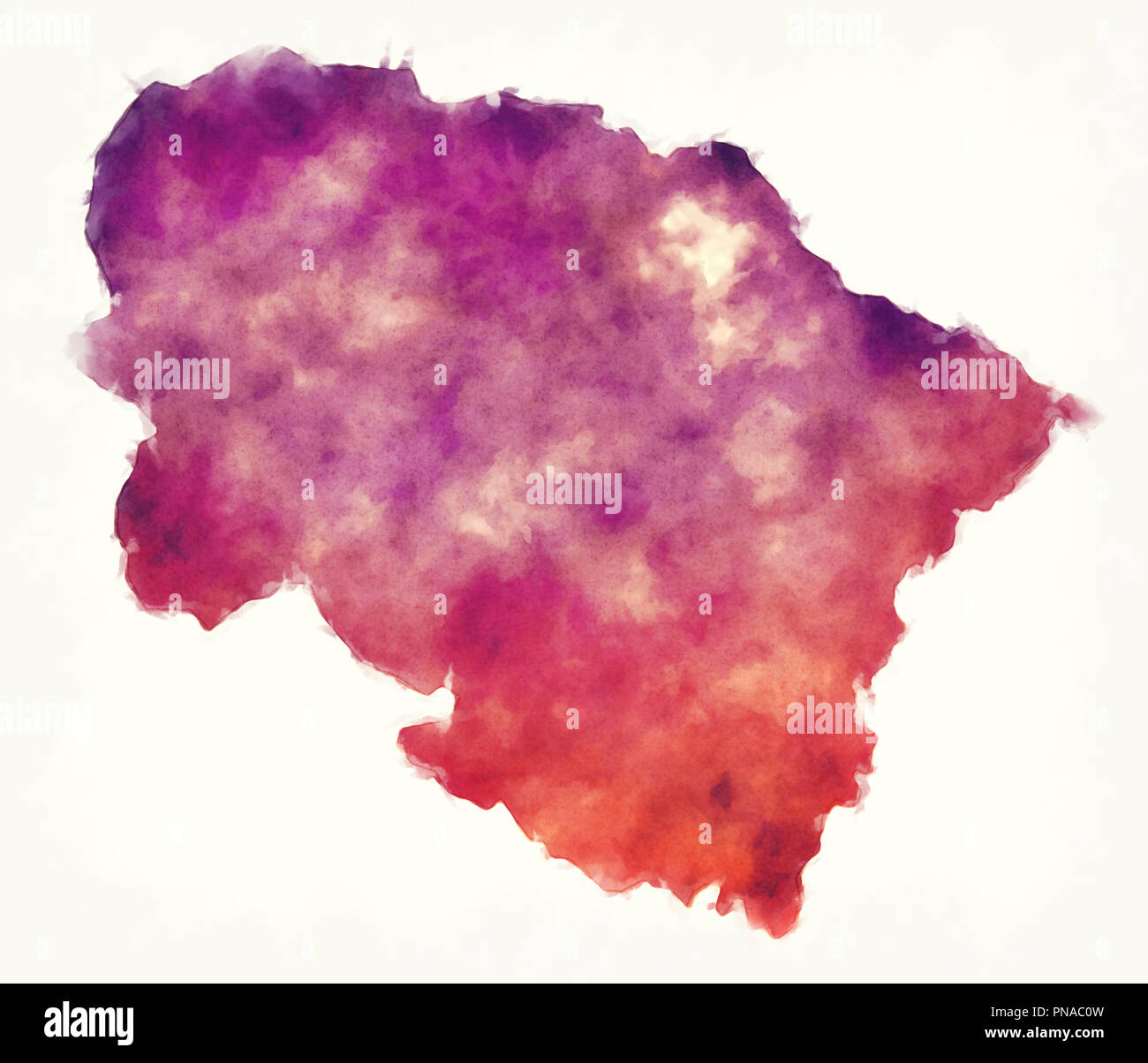 Uttarakhand stato federale Mappa acquerello di India davanti a uno sfondo bianco Foto Stock