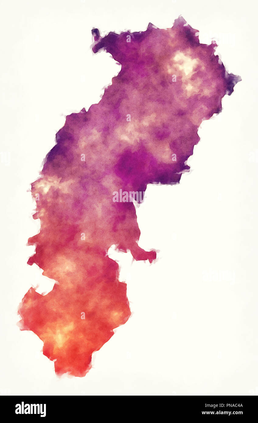 Stato federale Mappa acquerello di India davanti a uno sfondo bianco Foto Stock