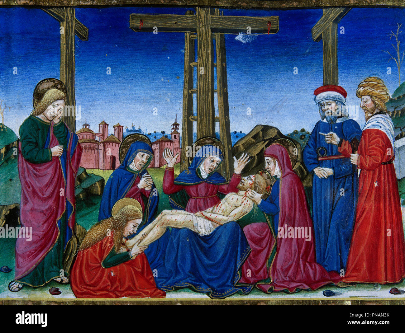 Cristoforo de Predis (1440-1486). Miniatore italiano. Discesa dalla Croce. Miniatura. Codex di Predis, 1476. Biblioteca Reale. Torino, Italia. Foto Stock