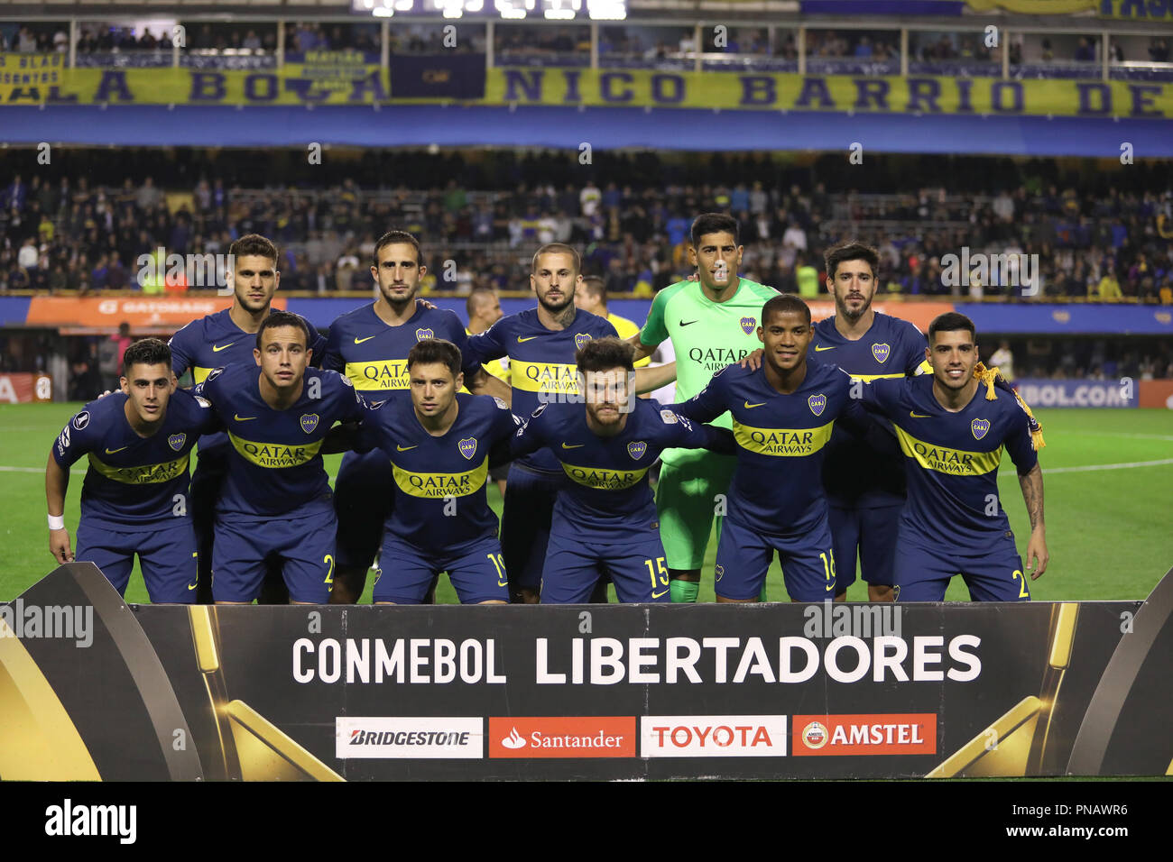BUENOS AIRES, Argentina - 19 settembre 2018: Boca Juniors team in posa per la foto di apertura a Buenos Aires, Argentina Foto Stock