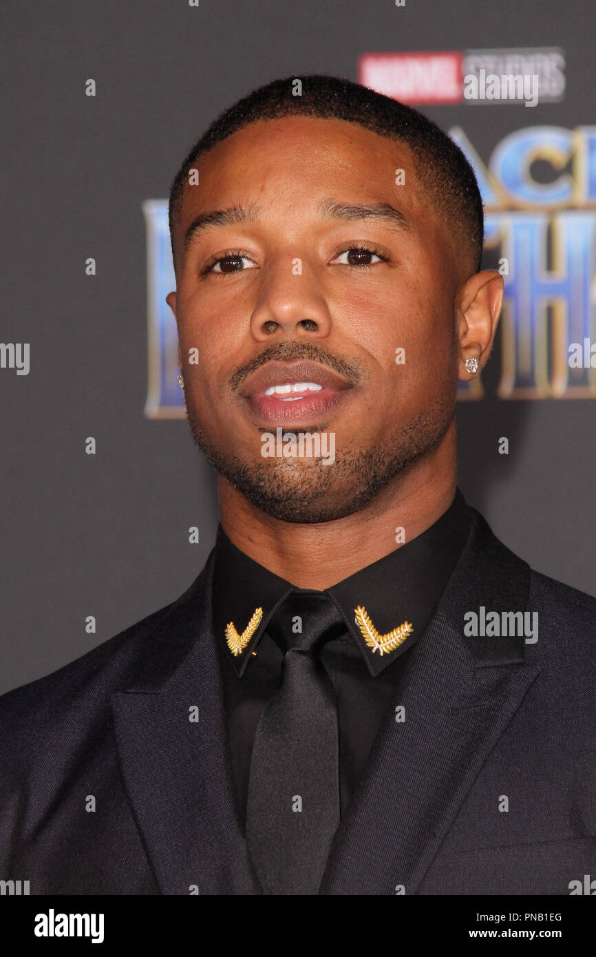 Michael B. Giordania alla premiere di Marvel Studios" "Black Panther" tenutasi presso il Teatro Dolby in Hollywood, CA, 29 gennaio 2018. Foto di Giuseppe Martinez / PictureLux Foto Stock