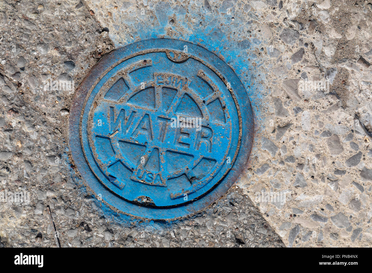 Detroit, Michigan - un punto di accesso al sistema acqua su una strada di Detroit. Foto Stock