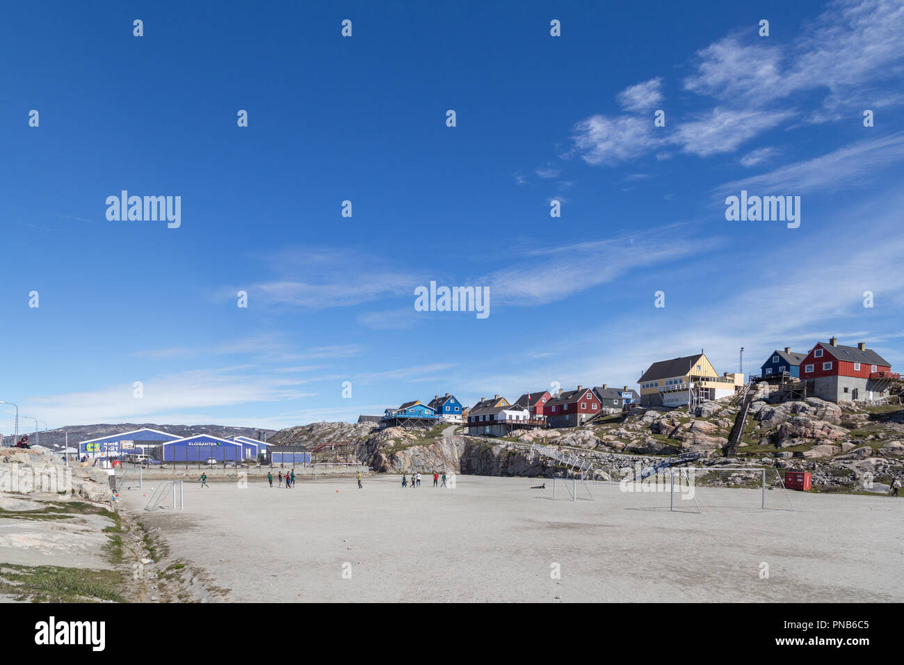 Campo di calcio di Ilulissat. Foto Stock