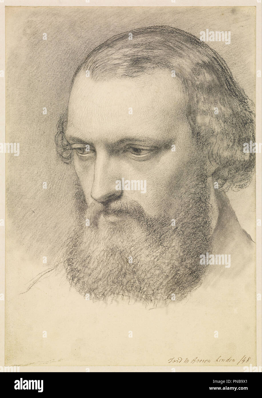 Ritratto: Testa studio di Daniel Casey (Vista in tre quarti). Data/Periodo: 1848. Gesso nero su carta. Larghezza: 177 mm. Altezza: 253 mm. Autore: Ford Madox Brown. Foto Stock