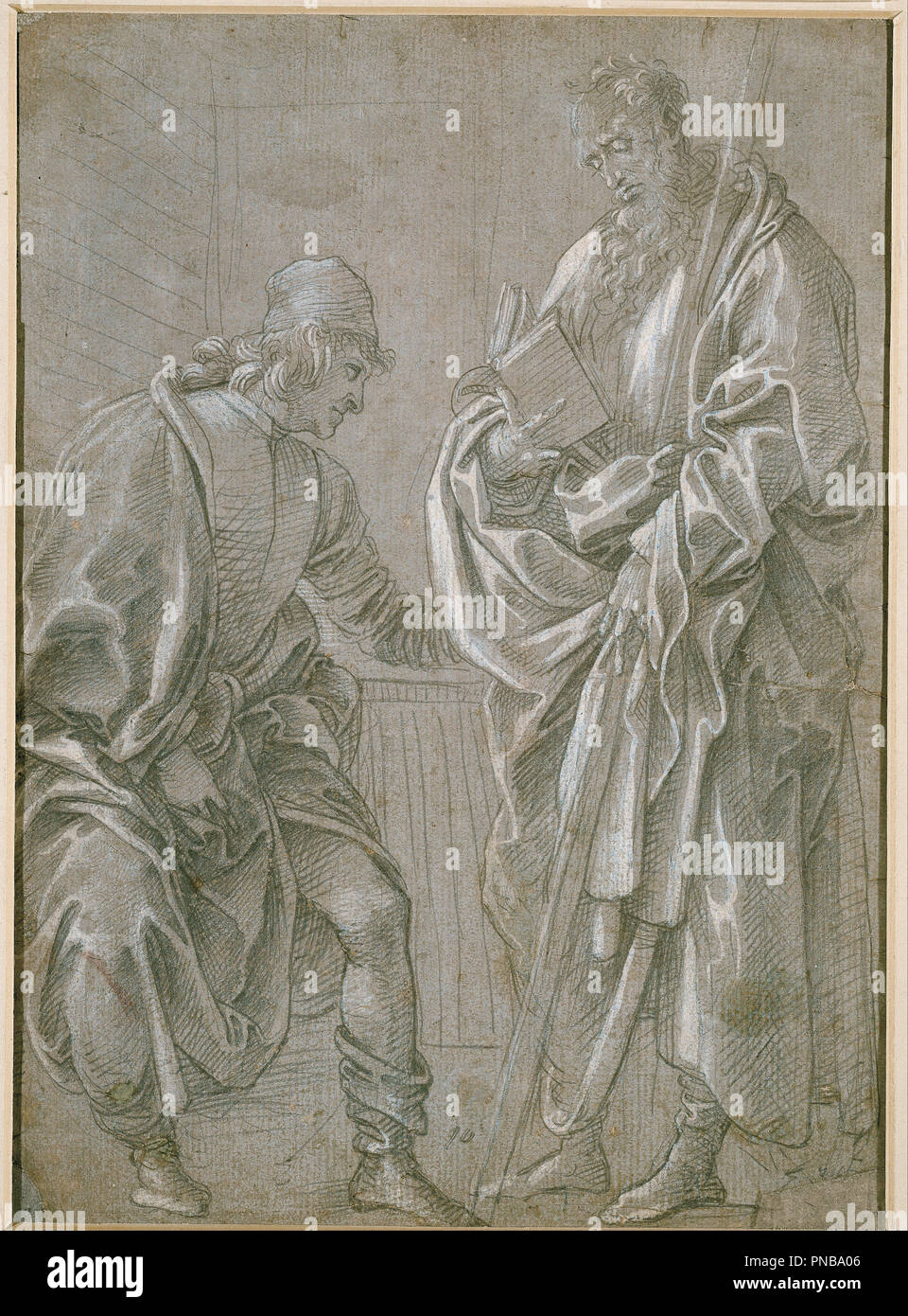 Apostolo e la gioventù. Data/Periodo: 1480 - 1482. Bulino, la luce bianca. Altezza: 281 mm (11.06 in); larghezza: 203 mm (7,99 in). Autore: Filippino Lippi. Foto Stock