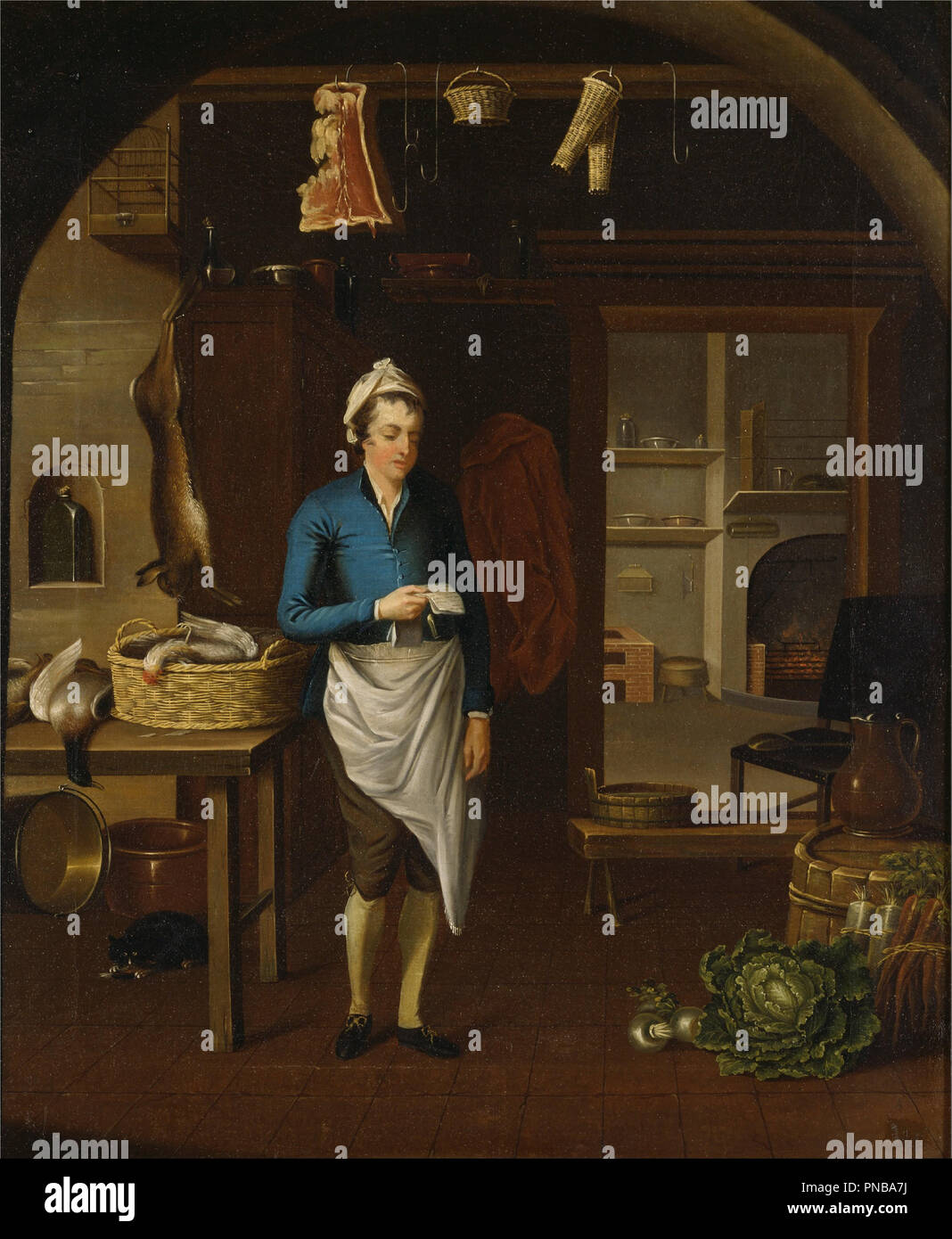 Cucina scena. Data/Periodo: 1771. La pittura. Olio su tela. Altezza: 772 mm (30.45 in); larghezza: 635 mm (25 in). Autore: John Atkinson. Foto Stock