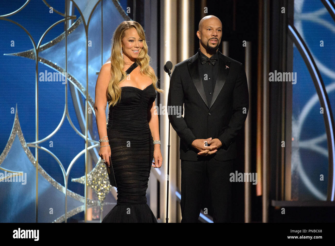 Mariah Carey e comune sul palco al settantacinquesimo Annuale di Golden Globe Awards presso il Beverly Hilton di Beverly Hills, CA domenica 7 gennaio 2018. Riferimento al file # 33508 499CCR per solo uso editoriale - Tutti i diritti riservati Foto Stock