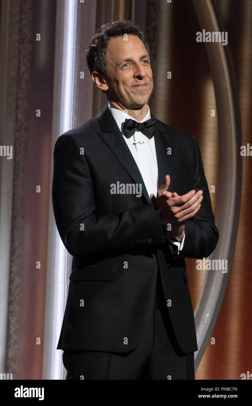 Seth Meyers sul palco del settantacinquesimo Annuale di Golden Globe Awards presso il Beverly Hilton di Beverly Hills, CA domenica 7 gennaio 2018. Riferimento al file # 33508 529CCR per solo uso editoriale - Tutti i diritti riservati Foto Stock