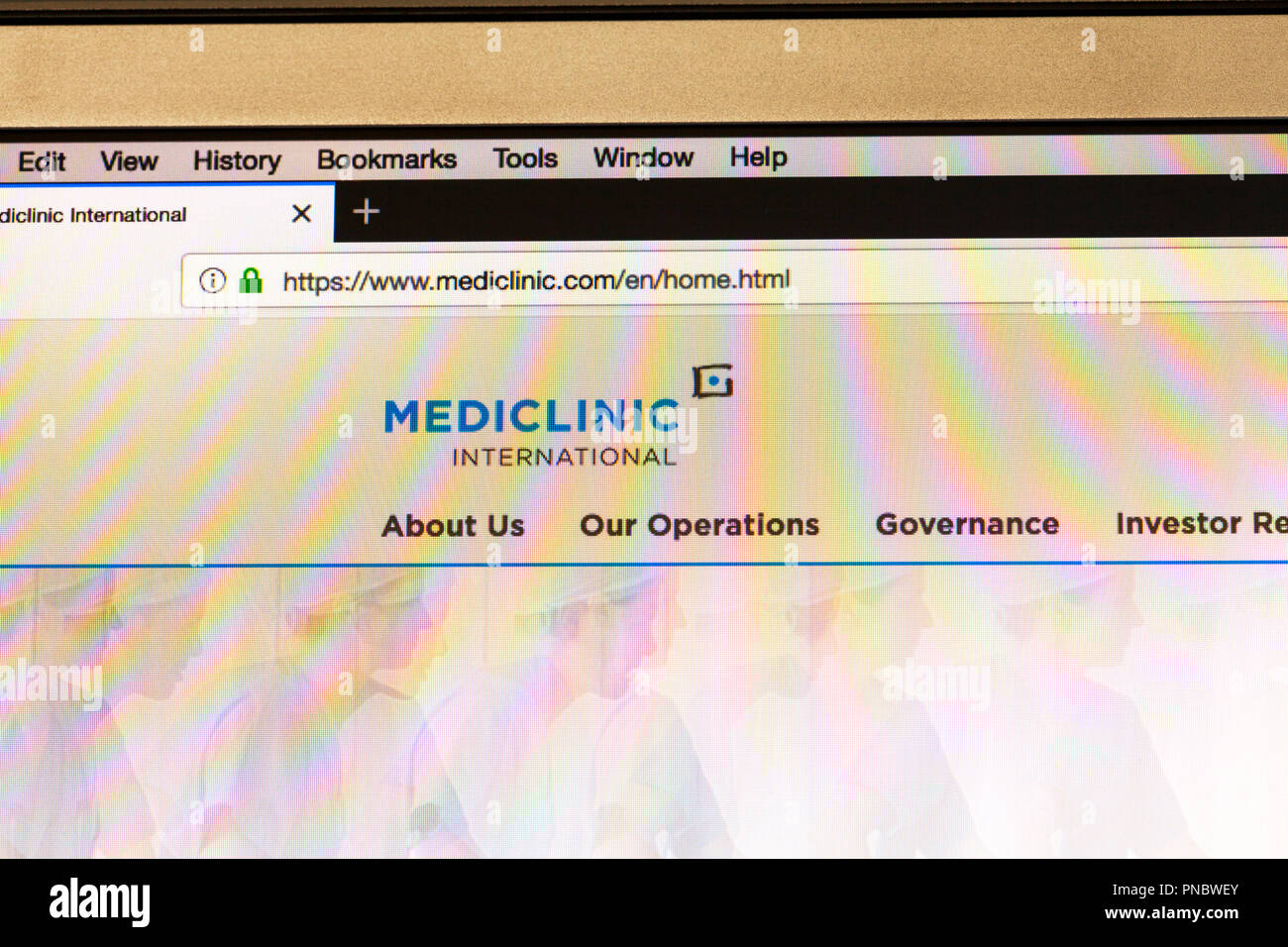 Mediclinic international, Mediclinic, sito web Mediclinic, Mediclinic homepage, Mediclinic online, medico sanitarie private, assistenza sanitaria privata, web Foto Stock