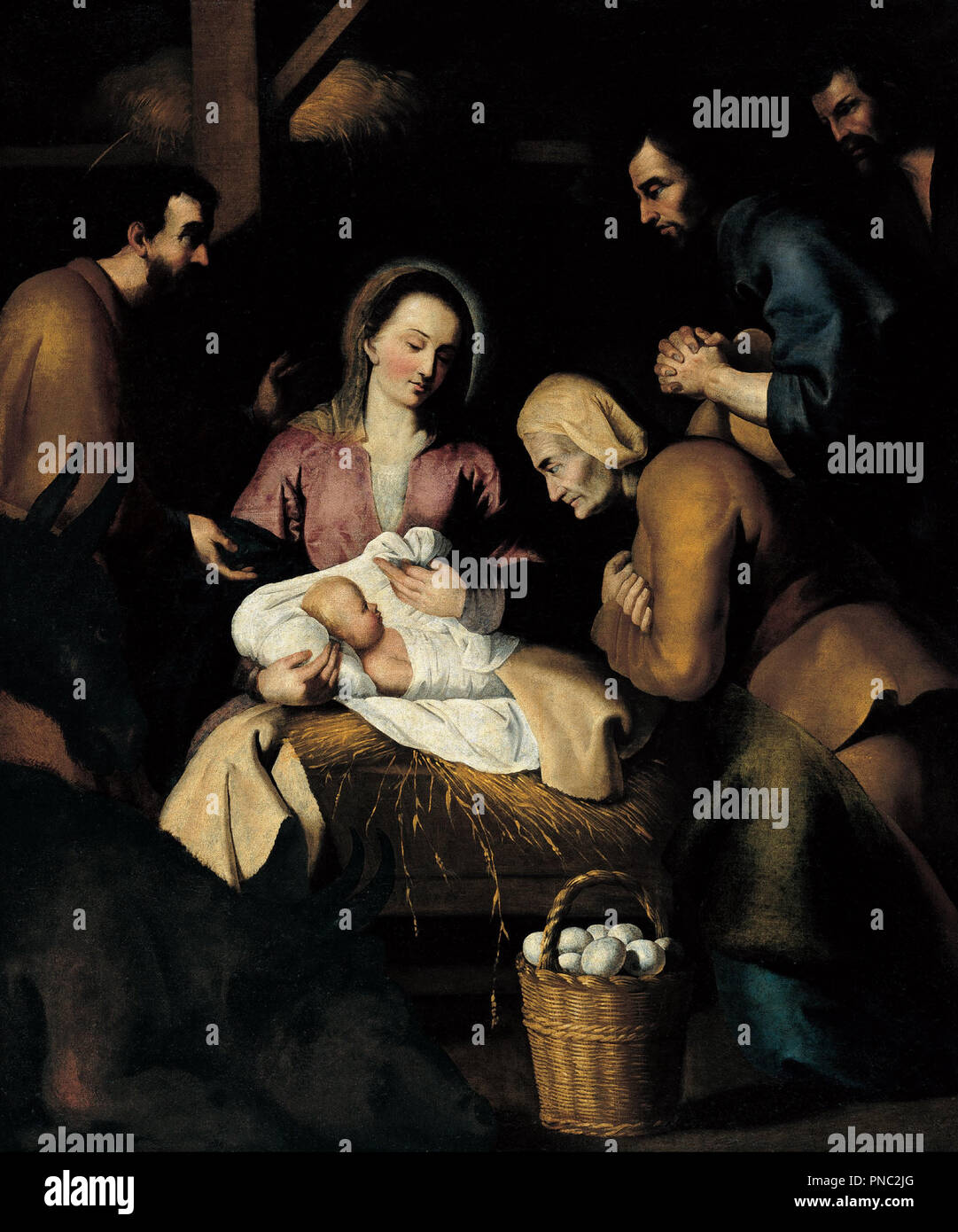 Adorazione dei pastori. Data/Periodo: 1640. La pittura. Olio su tela. Altezza: 1.140 mm (44.88 in); larghezza: 950 mm (37.40 in). Autore: Anonymous-Spanish. Anonimo. Foto Stock
