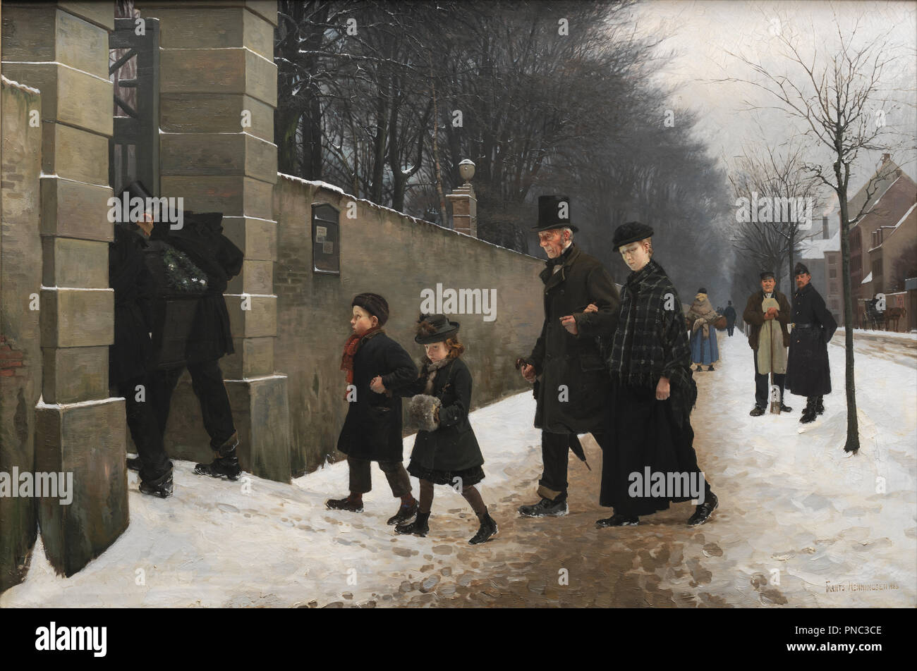 Un funerale. Data/Periodo: 1883. La pittura. Olio su tela. Altezza: 950 mm (37.40 in); larghezza: 1415 mm (55.70 in). Autore: FRANTS HENNINGSEN. Foto Stock