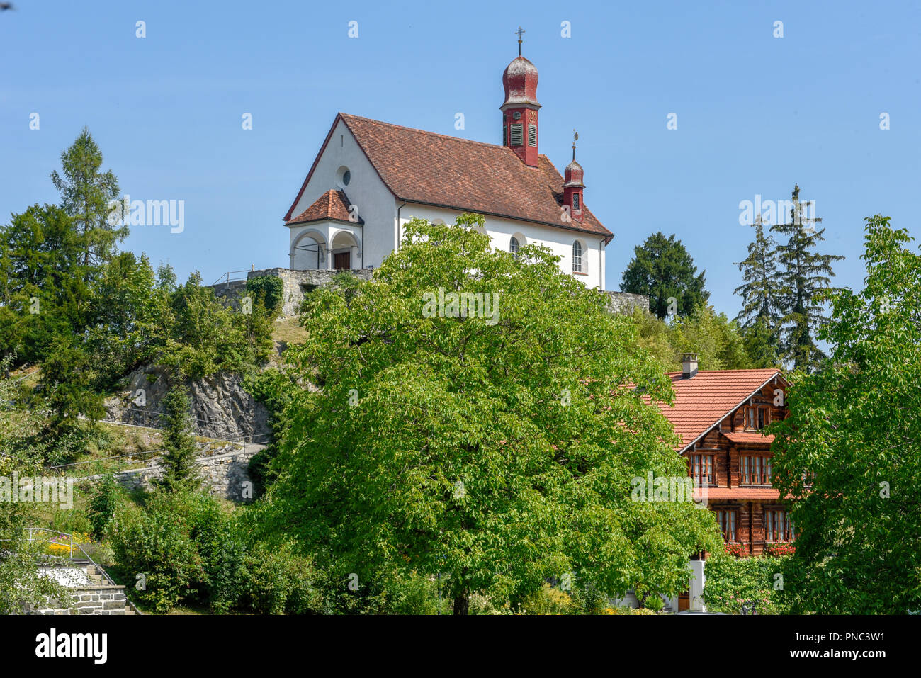 Il villaggio di al Flüeli-Ranft nascita e luogo di vita del santo eremita Niklaus von Flüe sulle alpi svizzere Foto Stock