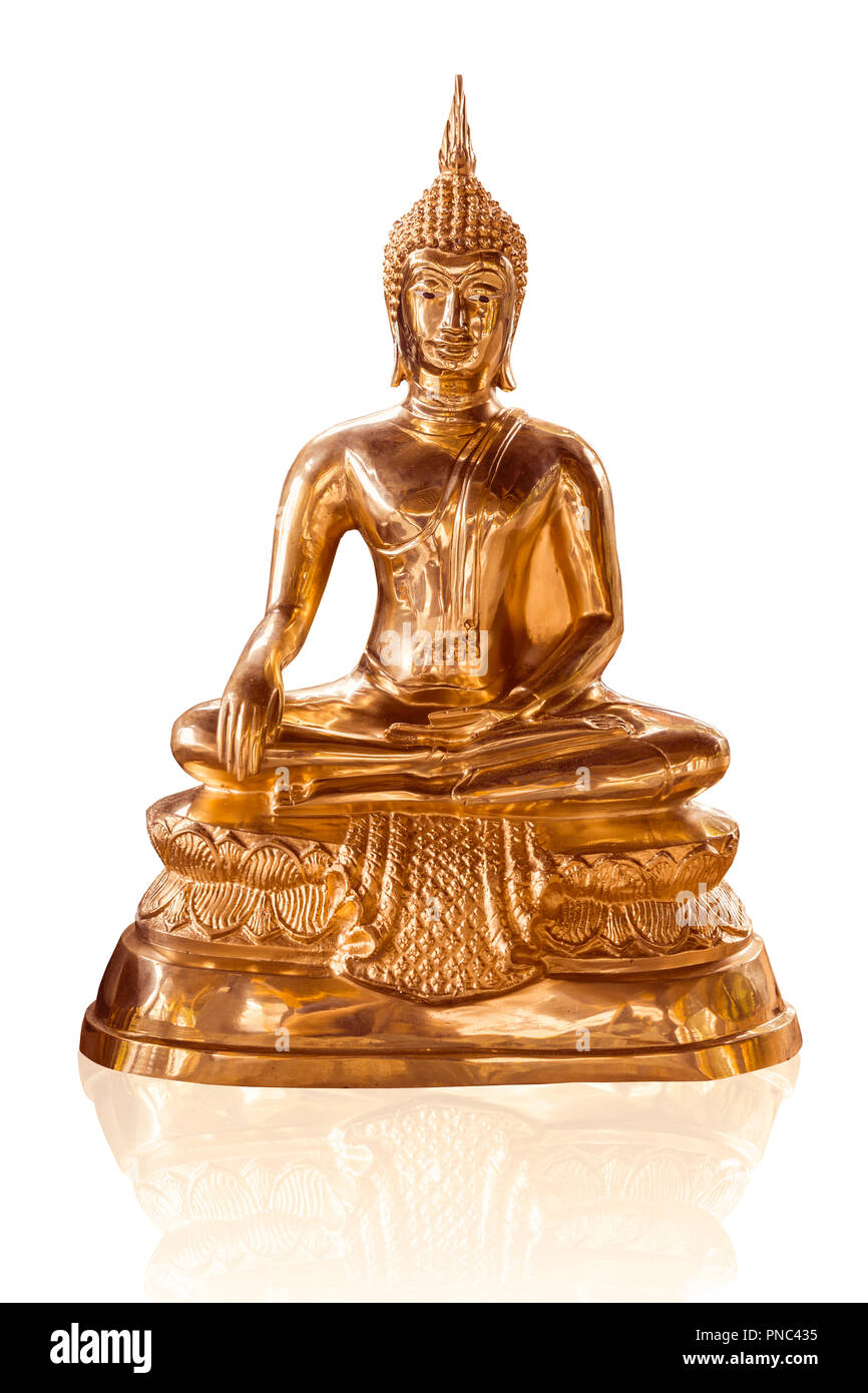 Thai buddha d'oro isolato su bianco. Foto Stock