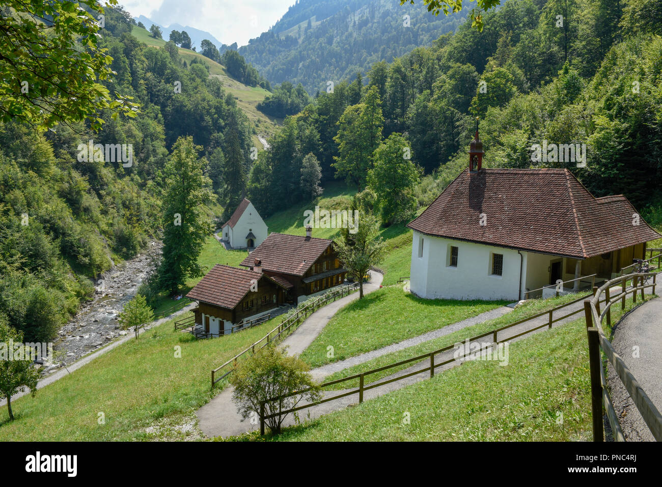 Ranft cappella del santo eremita Niklaus von Flüe a al Flüeli-Ranft sulle alpi svizzere Foto Stock