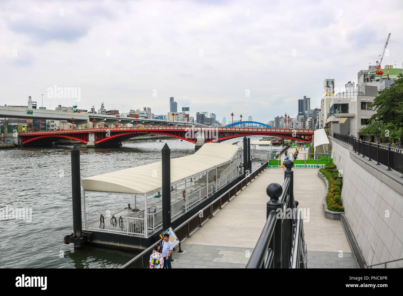 Sumida River Bus acquatico Dock, Asakusa, Tokyo, Giappone Foto Stock