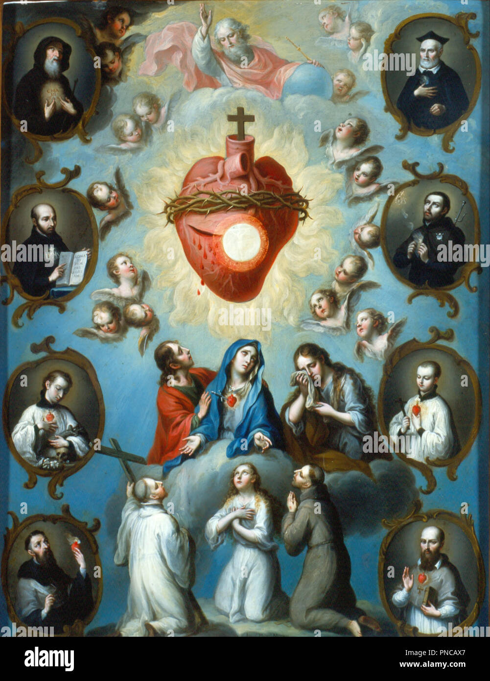 El Corazón de Jesús il Cuore di Gesù. Data/Periodo: 1759. La pittura. Olio su rame Olio su rame. Altezza: 570 mm (22.44 in); larghezza: 430 mm (16.92 in). Autore: Juan Patricio Morlete Ruiz. Foto Stock