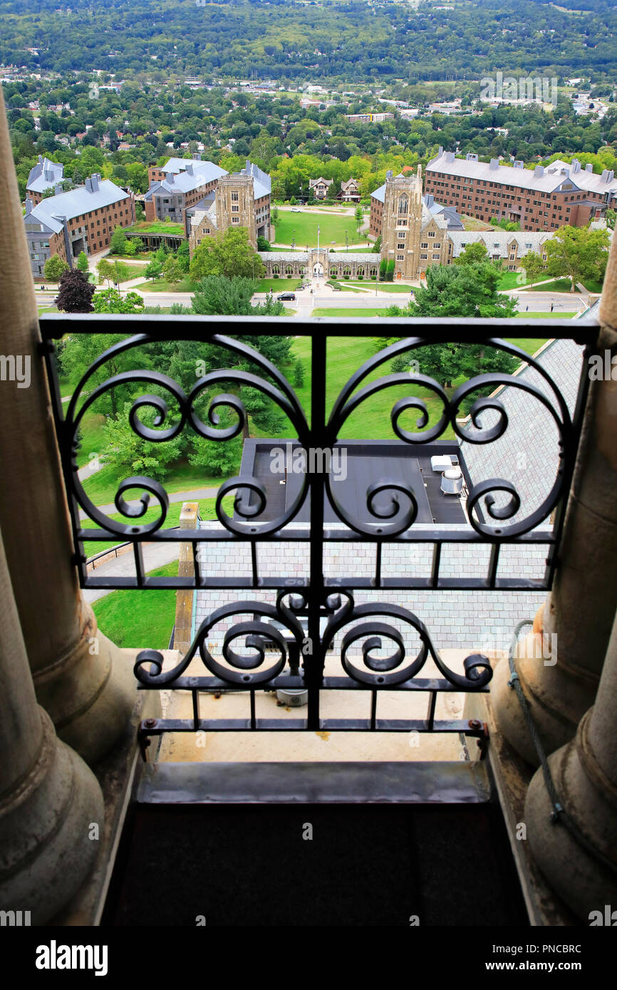 Il punto di vista della I Guerra Mondiale Memorial gruppo di edifici in Cornell University campus di McGraw Torre. Ithaca. New York.USA Foto Stock