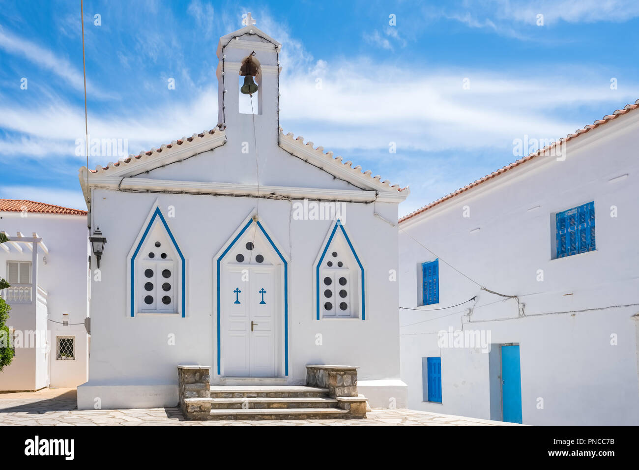 Chiesa di Agia Varvara a Chora città sull'isola di Andros, Cicladi Grecia Foto Stock