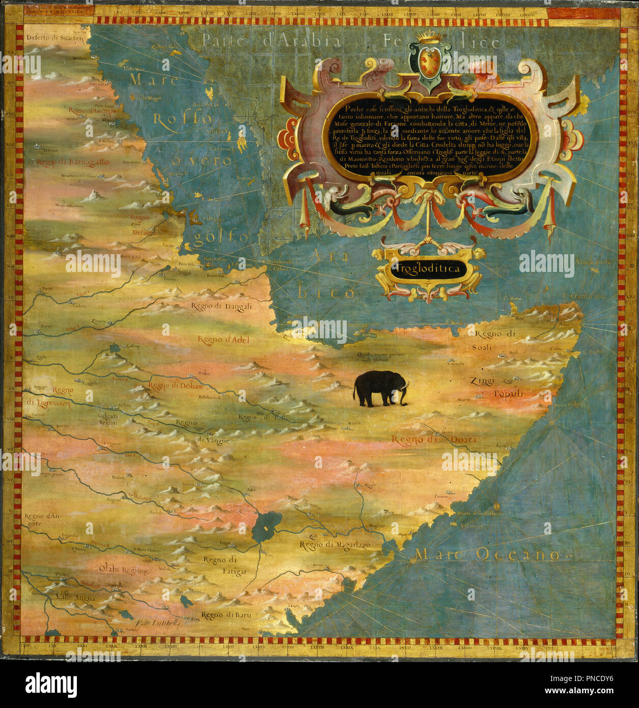 Corno d Africa: Etiopia e Somalia (Africa). Data/Periodo: 1579. Pittura Di Olio su legno. Altezza: 117 mm (4.60 in); larghezza: 115 mm (4,52 in). Autore: Stefano Bonsignori. STEFANO BUONSIGNORI. Foto Stock