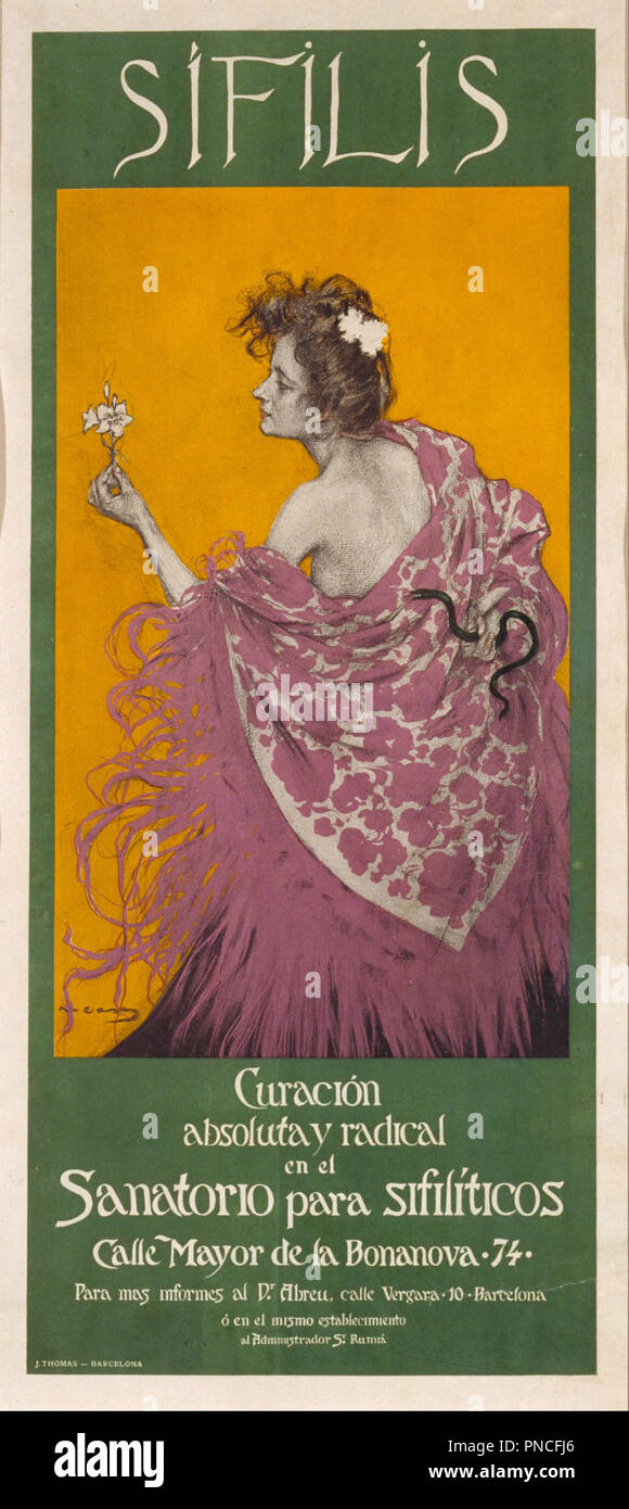 Sífilis. Data/Periodo: 1900. Poster. Litografia a colori su carta. Altezza: 800 mm (31.49 in); larghezza: 343 mm (13,50 in). Autore: Ramon Casas i Carbó. CASAS, Ramon. Foto Stock