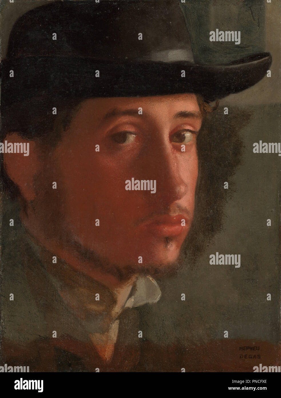 Self-portrait. Data/Periodo: 1857 - 1858. La pittura. Olio su carta, stabilite su tela. Altezza: 210 mm (8.26 in); larghezza: 162 mm (6.37 in). Autore: EDGAR DEGAS. DEGAS, Edgar. Foto Stock