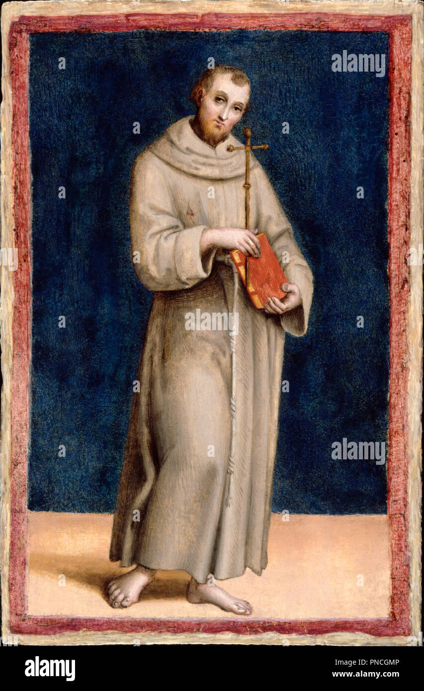 San Francesco di Assisi. Data/Periodo: ca. 1502. La pittura. Olio su pannello di olio. Altezza: 258 mm (10.15 in); larghezza: 168 mm (6,61 in). Autore: Raffaello. Foto Stock