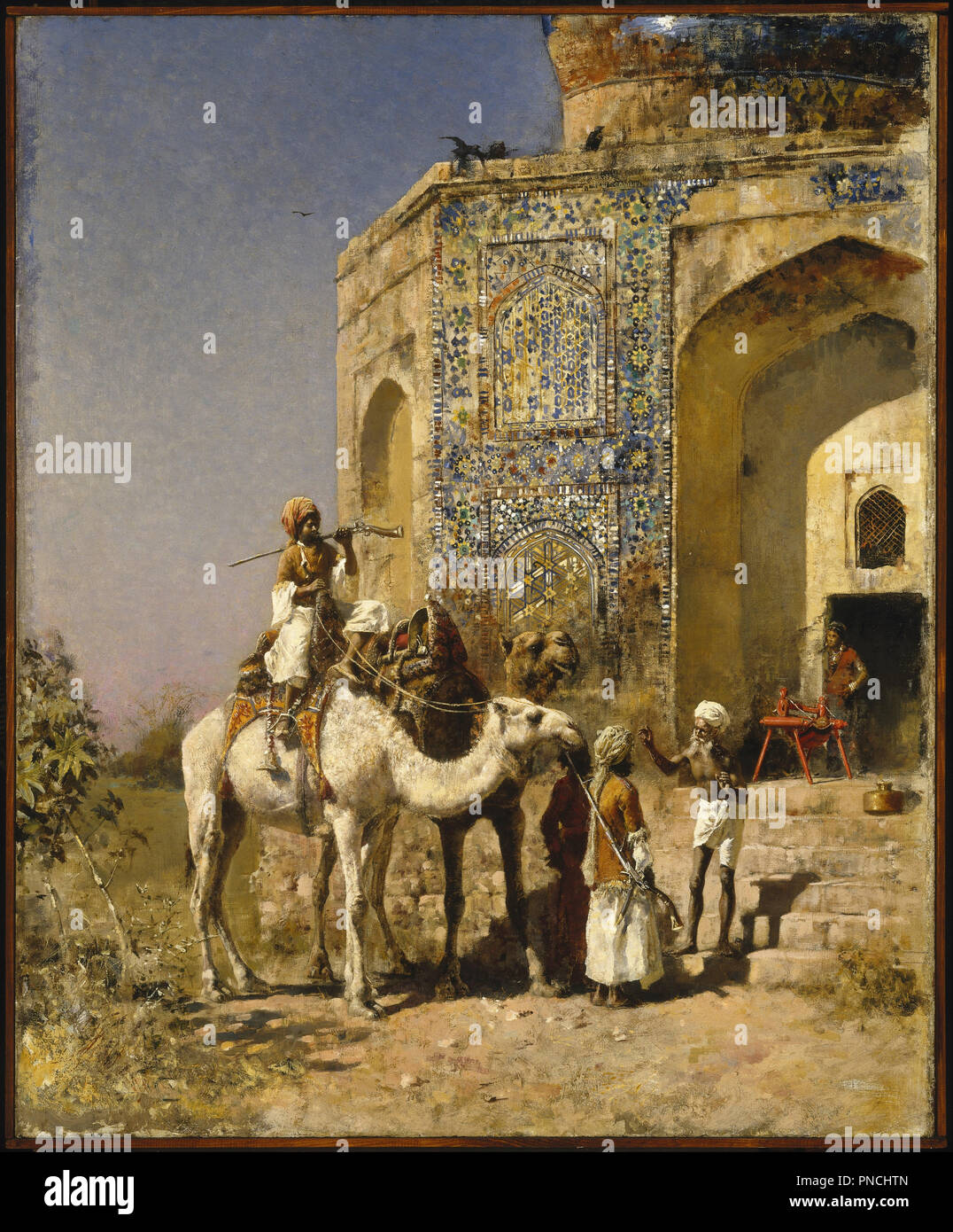 La Vecchia Moschea Blue-Tiled al di fuori di Delhi, India. Data/Periodo: ca. 1885. La pittura. Olio su tela. Altezza: 79,6 cm (31,3 in); Larghezza: 64,8 cm (25,5 in). Autore: Edwin Signore settimane. Foto Stock