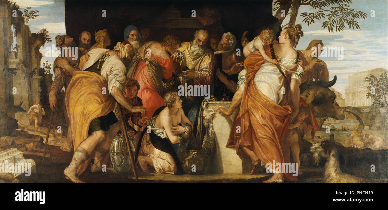 L unzione di Davide. Data/Periodo: ca. 1555. La pittura. In tela. Altezza: 1,730 mm (68.11 in); Larghezza: 3.640 mm (11,94 ft). Autore: Paolo Veronese. VERONESE, Paolo. Foto Stock