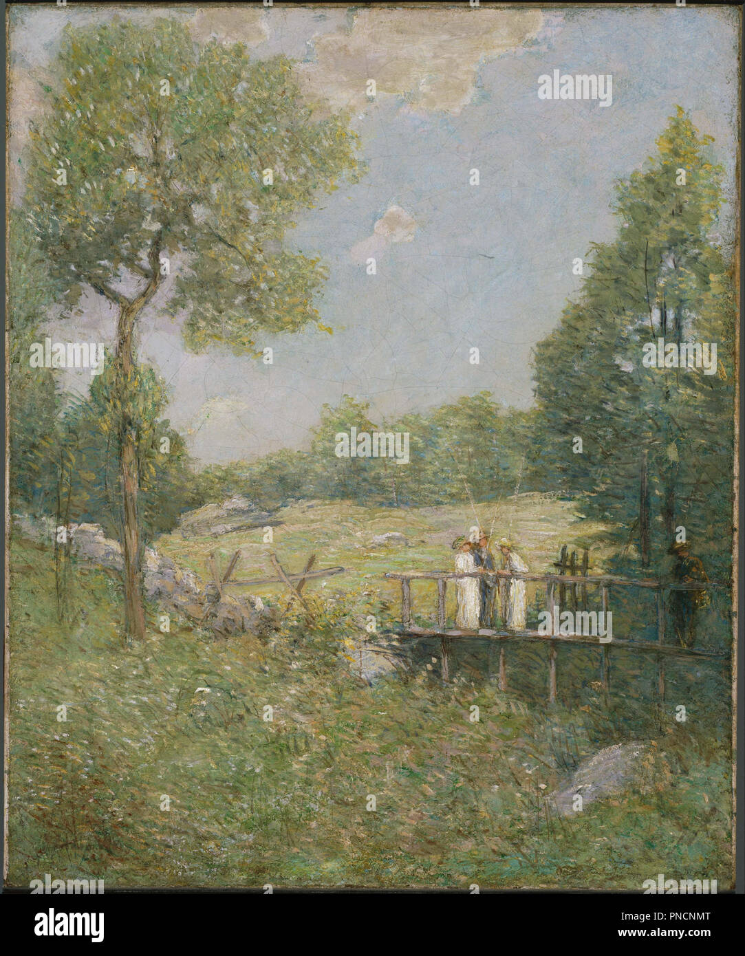 Il partito di pesca. Data/Periodo: ca. 1915. La pittura. Olio su tela. Altezza: 28 mm (1.10 in); larghezza: 23.13 mm (0.91 in). Autore: J. Alden Weir. Foto Stock