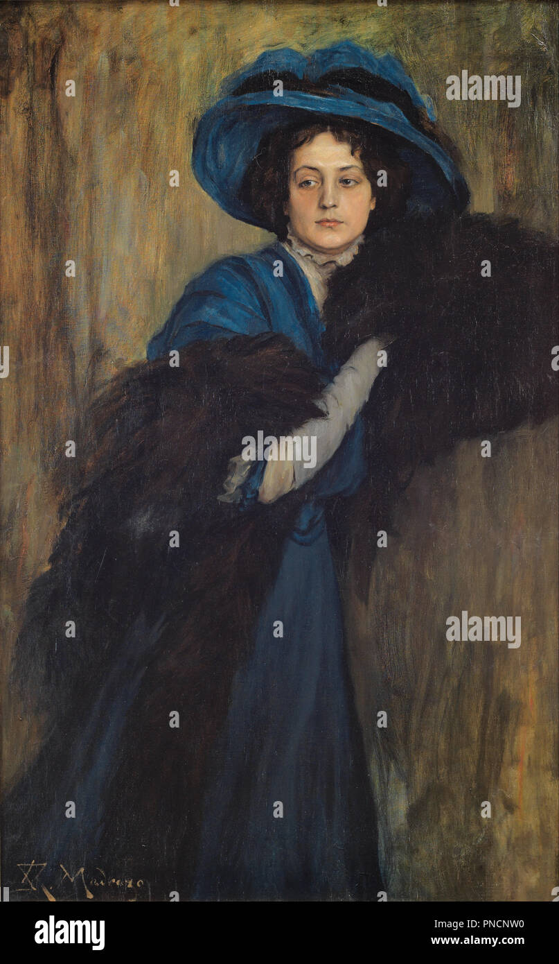 Retrato de dama en azul. Data/Periodo: tra ca. 1897 e ca. 1905. La pittura. Olio su tela. Altezza: 1405 mm (55.31 in); larghezza: 885 mm (34.84 in). Autore: MADRAZO, RAIMUNDO DE. Foto Stock