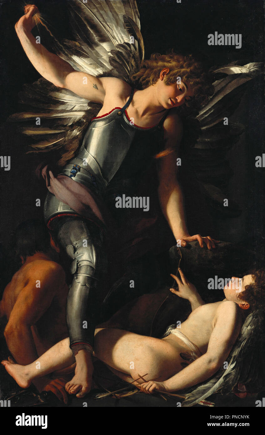 Il Divino Eros sconfigge l'Eros terrena. Data/Periodo: ca. 1602. La pittura. Olio su tela. Altezza: 183.4 cm (72,2 in); larghezza: 121,4 cm (47,7 in). Autore: Giovanni Baglione. BAGLIONE, GIOVANNI. Foto Stock