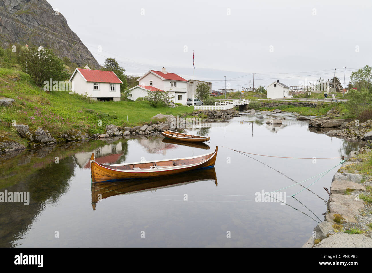 Barche tradizionali in Å i Lofoten, Isole Lofoten in Norvegia Foto Stock