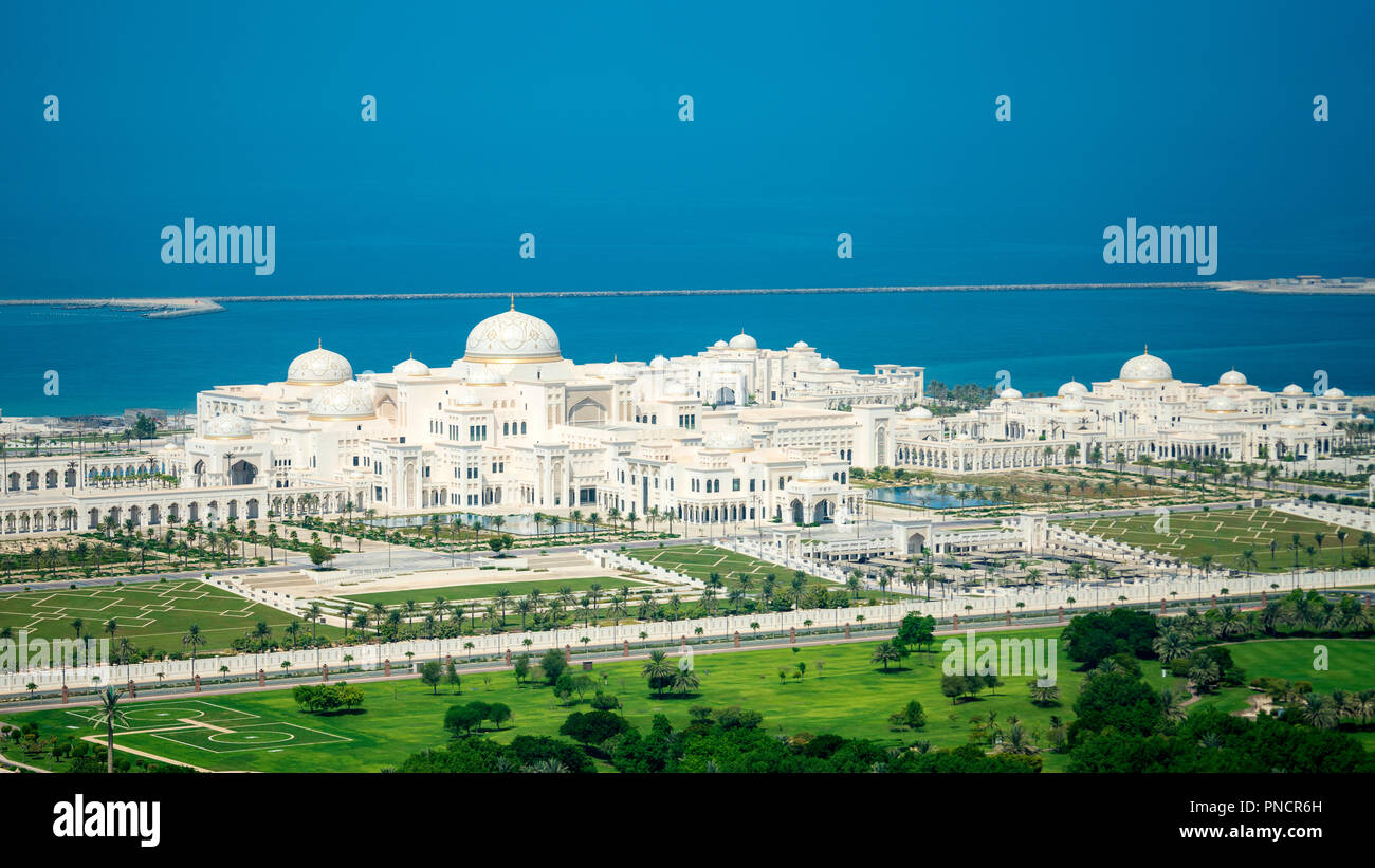 Vista del nuovo Palazzo Presidenziale ad Abu Dhabi, Emirati Arabi Uniti, Emirati Arabi Uniti Foto Stock