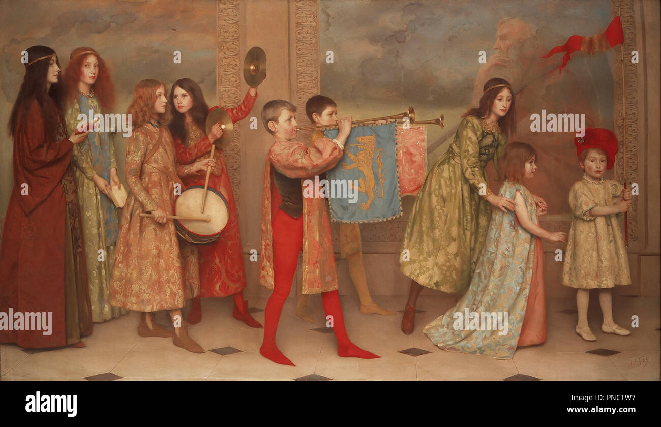 Una rievocazione dell infanzia. Data/Periodo: 1899. La pittura. Olio su tela. Altezza: 1,427 mm (56.18 in); larghezza: 2,443 mm (96.18 in). Autore: Thomas Cooper Gotch. Foto Stock