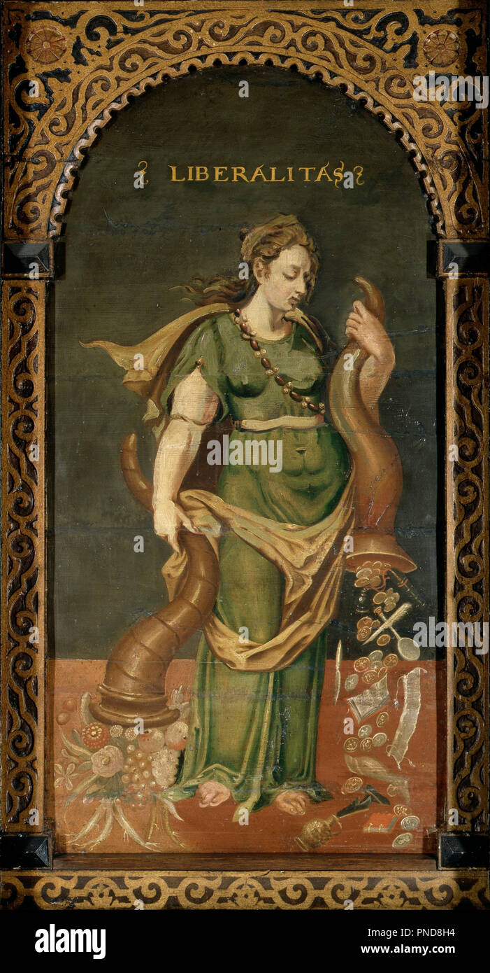Liberalità. Data/Periodo: prima del 1626. La pittura. Olio su pannello in legno di quercia. Altezza: 1,523 mm (59.96 in); larghezza: 610 mm (24.01 in). Autore: British School. Anonimo. Foto Stock