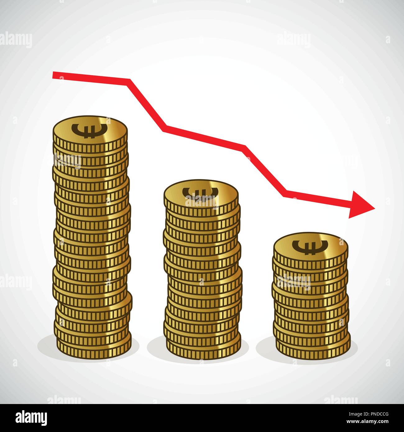 Coin il grafico a barra giù fallire la concezione di business illustrazione vettoriale EPS10 Illustrazione Vettoriale