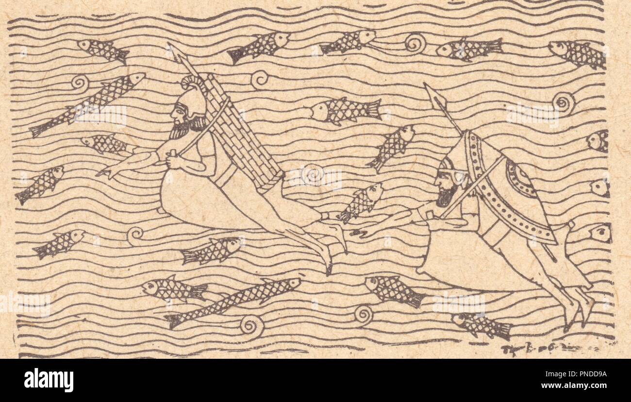 Assyriens soldats passant une rivière Foto Stock