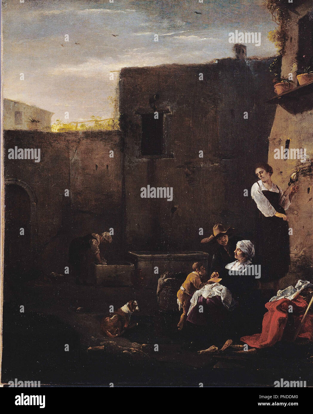 Cortile italiano. Data/Periodo: prima del 1677. La pittura. Olio su tela olio. Altezza: 383 mm (15.07 in); larghezza: 311 mm (12,24 in). Autore: WIJCK, THOMAS. Foto Stock