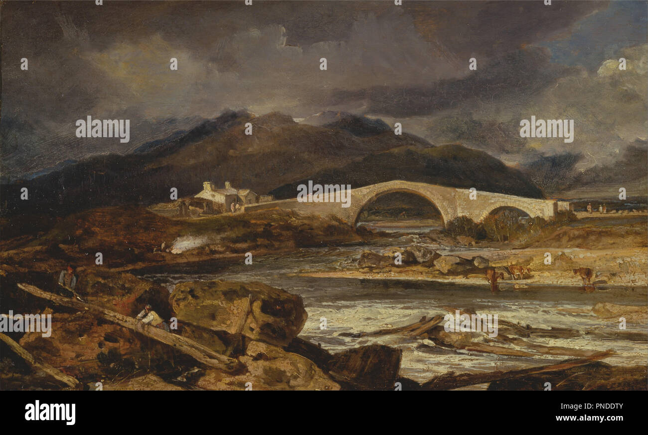 Tummel Bridge, Perthshire. Data/Periodo: Tra il 1802 e il 1803. La pittura. Olio su pannello. Altezza: 289 mm (11.37 in); larghezza: 467 mm (18,38 in). Autore: J. M. W. Turner. Foto Stock