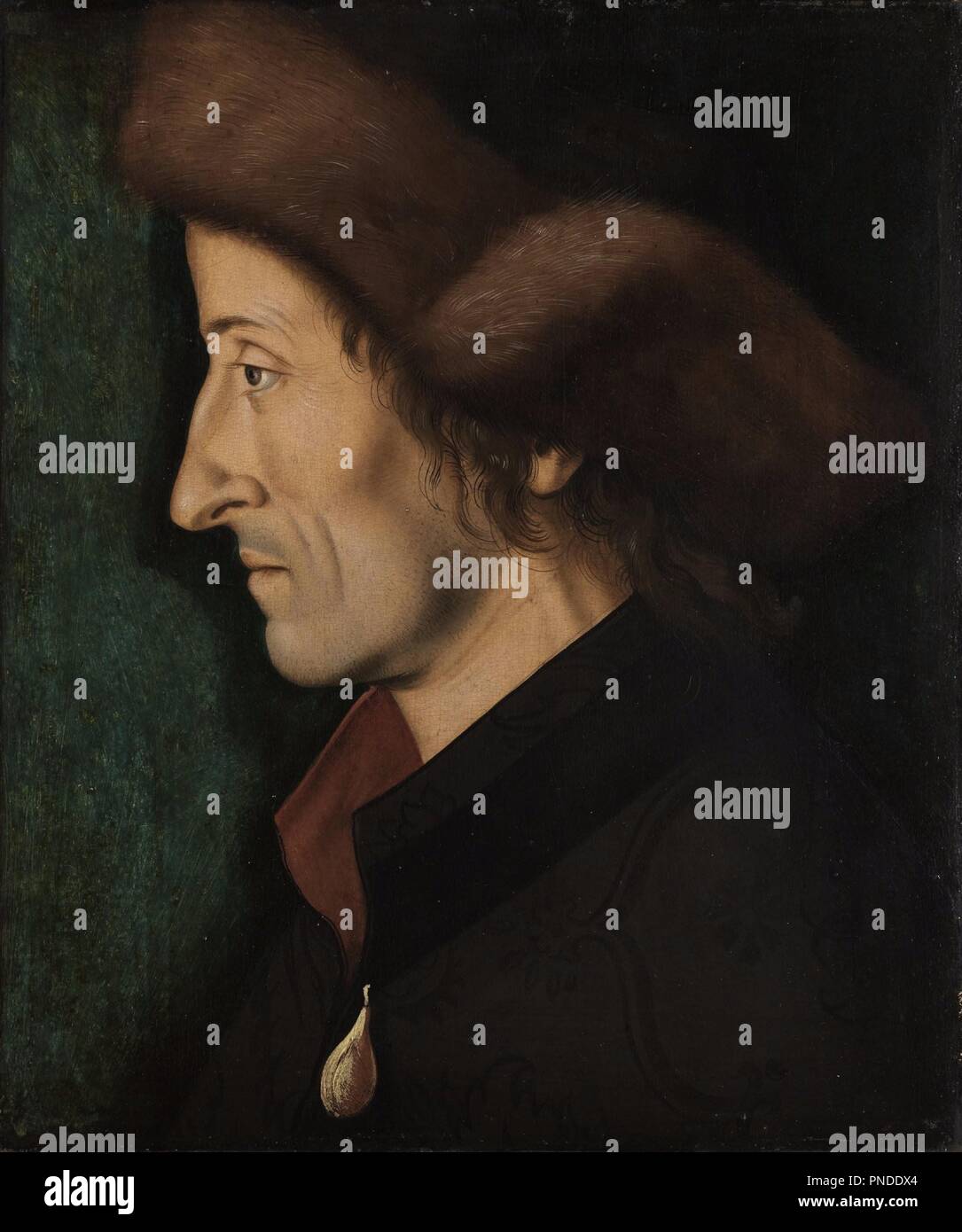 Ritratto di Sebastian Brant. Data/Periodo: Probabilmente 1508. Olio su calce. Altezza: 37,5 cm (14,7 in); Larghezza: 31,5 cm (12,4 in). Autore: Hans Burgkmair il sambuco. Foto Stock