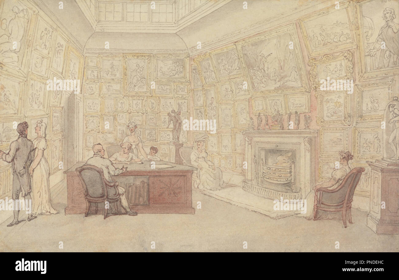 Un Gentleman's Galleria d'arte. La pittura. Acquerello. Altezza: 144 mm (5,66 in); larghezza: 229 mm (9.01 in). Autore: Thomas Rowlandson. Foto Stock