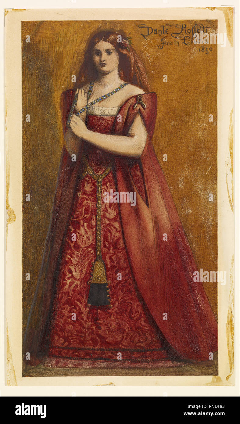 Rosso vestita [vestita in rosso]. Data/Periodo: 1850. La pittura. Acquarello su matita e inchiostro su carta fissate sulla carta. Larghezza: 156 mm. Altezza: 260 mm. Autore: Dante Gabriel Rossetti. Foto Stock