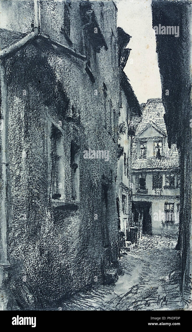 Vecchia strada. Data/Periodo: 1891. Disegno di grafite. Graffito. Altezza: 208 mm (8.18 in); larghezza: 130 mm (5.11 in). Autore: ADOLPH VON MENZEL. Foto Stock