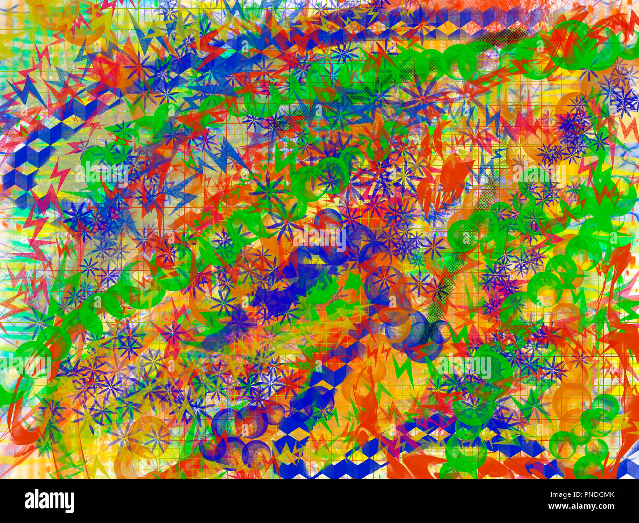 Una pittura astratta di varie forme e colori Foto Stock