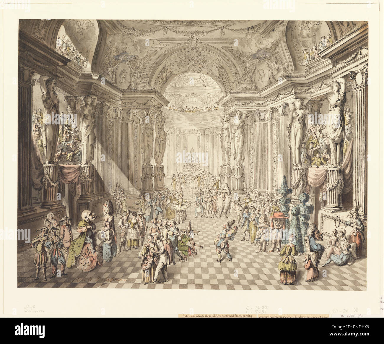 Una mascherata. Data/Periodo: 1770-80. Disegno. Penna e inchiostro nero, spazzola e grey wash, acquerello, gesso nero su bianco di cui la carta. Altezza: 308 mm (12.12 in); larghezza: 401 mm (15.78 in). Autore: JEAN-CHARLES DELAFOSSE. Foto Stock