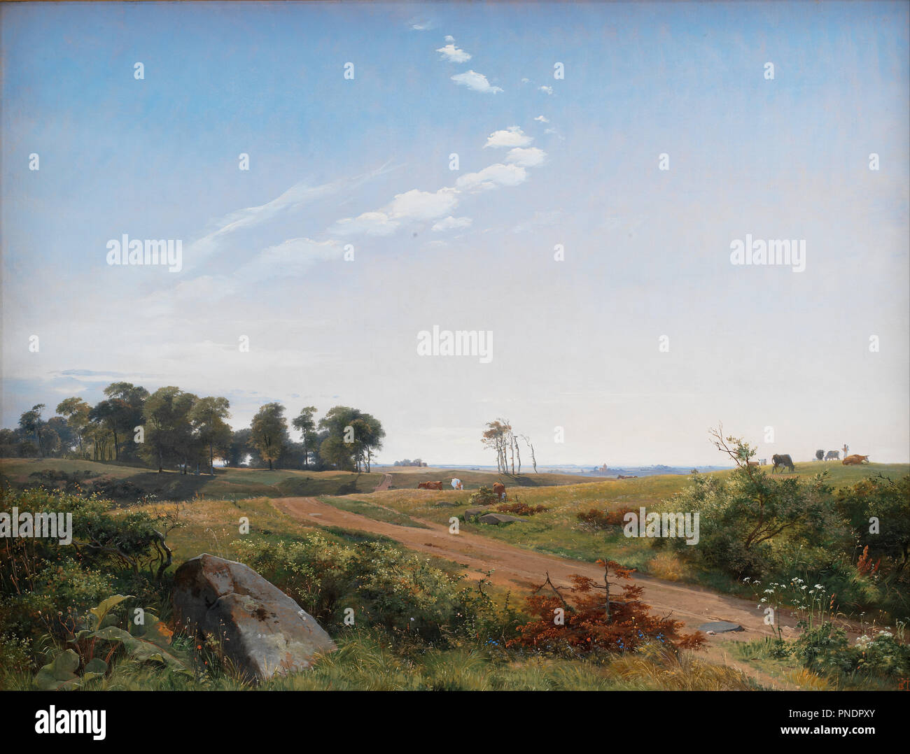 Zelanda paesaggio. Aprire il paese nel nord Zelanda. Data/Periodo: 1842. La pittura. Olio su tela. Altezza: 945 mm (37.20 in); larghezza: 1,275 mm (50.19 in). Autore: Johan Lundbye. LUNDBYE, JOHAN THOMAS. Foto Stock