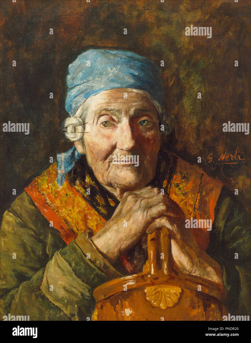 Una vecchia donna (studio). Data/Periodo: Inizio 1880. La pittura. Olio su tela. Altezza: 492 mm (19.37 in); larghezza: 394 mm (15.51 in). Autore: GIROLAMO NERLI. Foto Stock