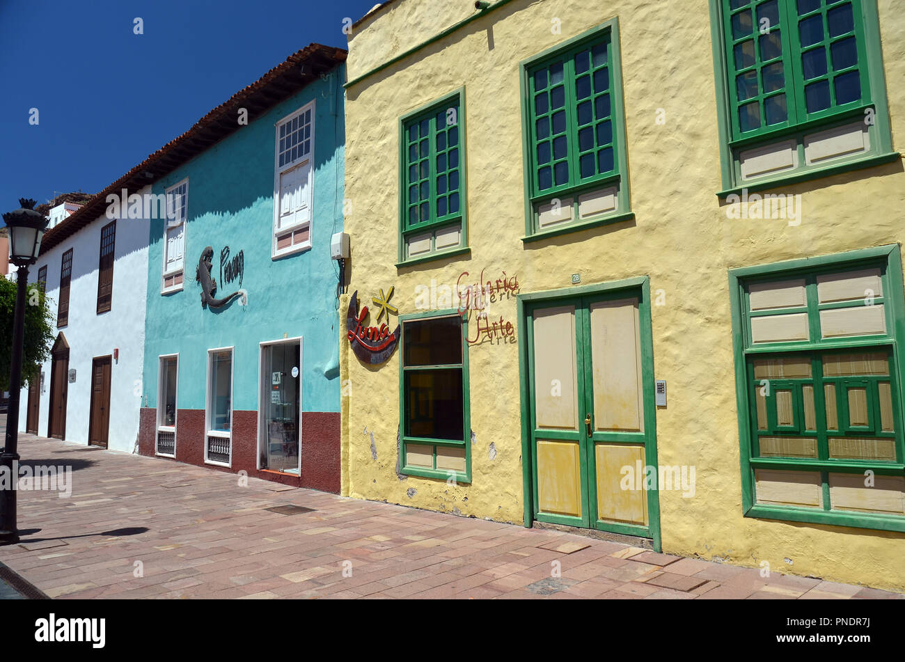 Colorfull case della città di San Sebastian de la Gomera, isole Canarie , Spagna Foto Stock
